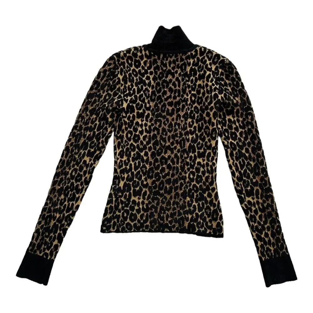 Ronny Kobo Dahlia Leopard Animal Turtleneck Pullover Sweater X-Small